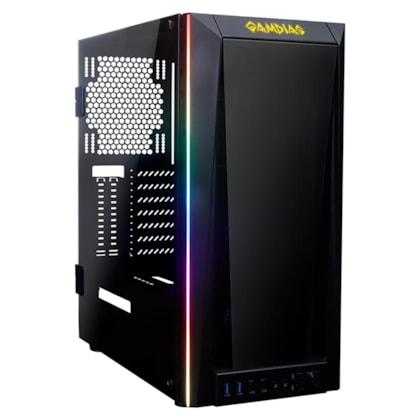 GABINETE GAMER GAMDIAS TALOS M1B, LATERAL EM FRONTAL VIDRO TEMPERADO PRETO, SEM FAN - TALOS-M1B