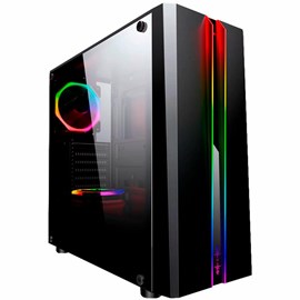 Gabinete Gamer K-mex Odyssey Frontal Fita Led Rgb Rainbow Usb 3.0/2.0 Preto Lat. Acrilico S/fonte S/fan Cg-04rd