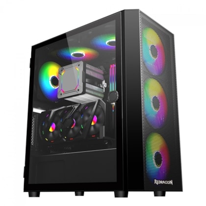 GABINETE GAMER REDRAGON SKYFIRE GC-XA211, MID TOWER, VIDRO TEMPERADO, PRETO, SEM FONTE - GC-XA211