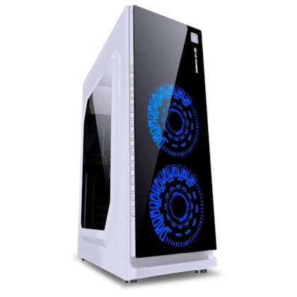 GABINETE GAMER VX GAMING CRATER BRANCO COM 2 FANS LED AZUL