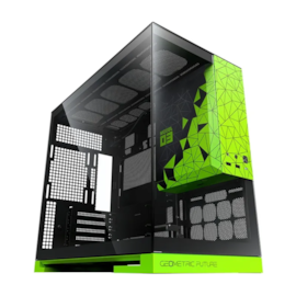 Gabinete Geometric Future Model 3 Matx Mini Tower Vidro Temperado Usb Tipo C Preto E Verde Geo-M3-Bnv