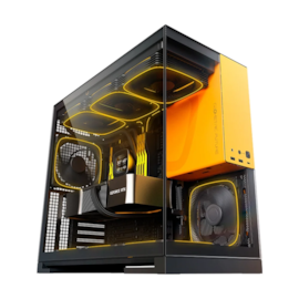 Gabinete Geometric Future Model 5 Eatx Mid Tower Lateral De Vidro Temperado Usb Tipo C 5 Fans Preto E Amarelo Geo-M5F-By