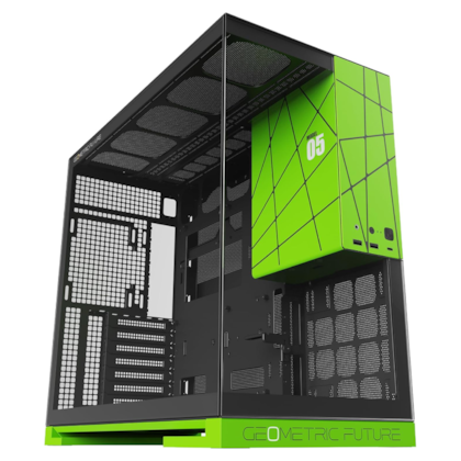 Gabinete Geometric Future Model 5 Eatx Mid Tower Lateral De Vidro Temperado Usb Tipo C Preto E Verde Geo-M5-Bnv