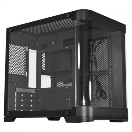 Gabinete K-Mex Aquario Curvo Mid Tower Painel De Acrilico E Lateral De Vidro Preto Usb 2.0 Preto Cg-01Ag