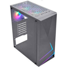 Gabinete K-mex Kratos Ii Frontal Barra Led Rgb Rainbow Usb2.0 Preto Lat. Acrilico S/fonte S/fan Cg-45tp