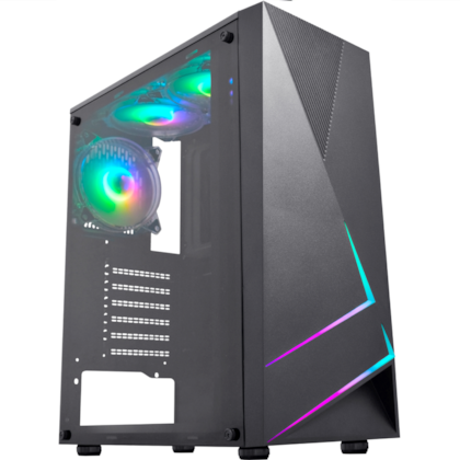 Gabinete K-mex Kratos Ii Frontal Barra Led Rgb Rainbow Usb2.0 Preto Lat. Acrilico S/fonte S/fan Cg-45tp