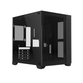 Gabinete Pcyes Forcefield Black Vulcan Frontal E Lateral Vidro Mid Tower S/ Fans Preto Gffbvp