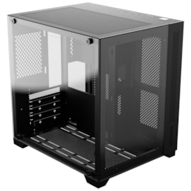 Gabinete Pcyes Forcefield Black Vulcan Frontal E Lateral Vidro Mid Tower S/ Fans Preto Gffbvp