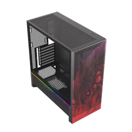 Gabinete Redragon Strafe Flow Infernal Dragon Atx Mid Tower Lateral De Vidro Temperado Usb 3.0 Preto E Vermelho Ca-618B