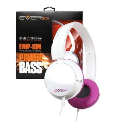 Headphone Evertech Com Microfone Dj Flexível P2 Branco E Rosa Evhp-10m