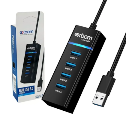 Hub Exbom Usb 3.0 Para 4 Portas Usb 3.0 Led Indicador Preto Uh-30A