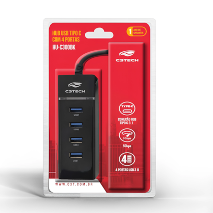 Hub Usb C3tech Hu-300 4 Portas Usb 3.0 Preto Hu-c300bk