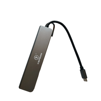 Hub Usb Tipo C 1 Usb Tipo C Macho Kapbom 2 Usb 3.0 1 Hd4K 2 Usb Tipo C  1 Sd 1 Tf Femêa Cinza Ka-2570