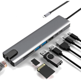Hub Usb Tipo C 8 Em 1 Rj45 Usb Hdmi Leitor De Cartão Com Adaptador Usb Fwtx92718