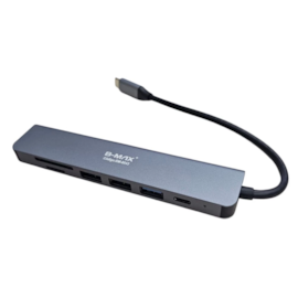 Hub Usb Tipo C B-Max 1 Usb Tipo C Macho 3 Usb 3.0 1 Hd4K 1 Usb Tipo C 1 Sd 1 Micro Sd Femêa Cinza Bm-8643