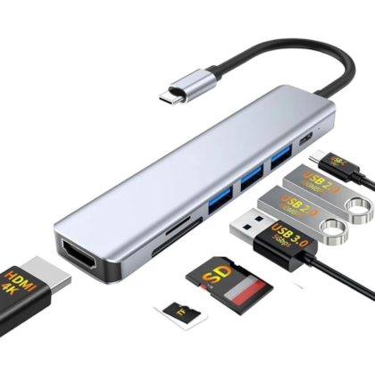 Hub Usb Tipo C B-Max 1 Usb Tipo C Macho 3 Usb 3.0 1 Hd4K 1 Usb Tipo C 1 Sd 1 Micro Sd Femêa Cinza Bm-8643