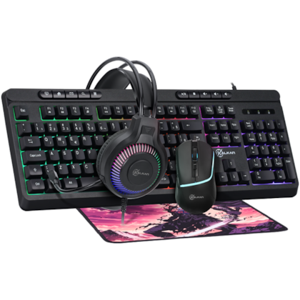 Kit 4 Em 1 Teclado Mouse Headset Mousepad Kalkan Baldur Combo Gamer 4X1 Teclado Led Rainbow Mouse Led Preto Klk00097