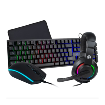 Kit 4 Em 1 Teclado Mouse Headset Mousepad Kalkan Odin Led Rainbow Preto Klk00017