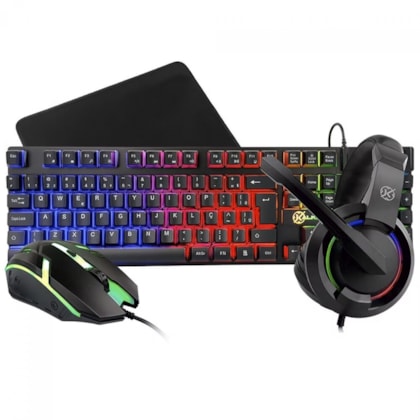 Kit 4 Em 1 Teclado Mouse Headset Mousepad Kalkan Odin Lite Led Rainbow Preto Klk00060