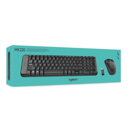 Kit Teclado E Mouse Logitech Mk220 Sem Fio Preto Abnt2 920-004431