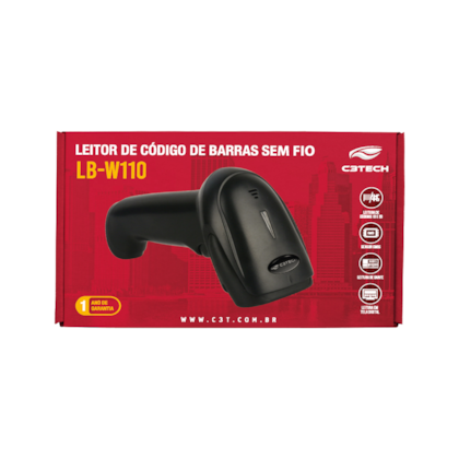 Leitor Codigo De Barras C3tech Lb-w110 Wireless Cmos Leitura 1d/2d Qr Code Usb S/suporte Preto Lb-w110bk