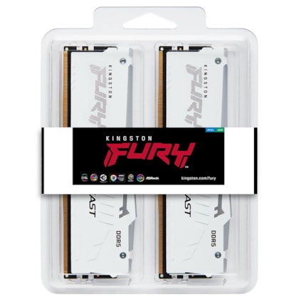 Memória Kingston Fury Beast Rgb 32gb (2x16) Ddr5 6000mhz Cl36 Branca Kf560c36bwe2ak2/32