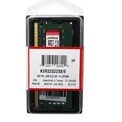Memória Notebook Kingston 8gb Ddr4 3200mhz Cl22 Kvr32s22s8/8
