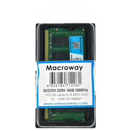 Memória Notebook Macroway 16gb Ddr4 2666Mhz Cl19
