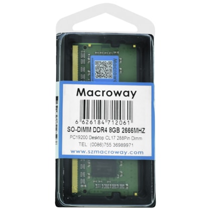 Memória Notebook Macroway 8gb Ddr4 2666Mhz Cl19