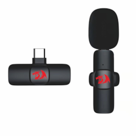 Microfone De Lapela Redragon Athan Wireless 2.4ghz Usb Tipo-c Com Anc Preto Gm93