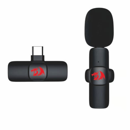 Microfone De Lapela Redragon Athan Wireless 2.4ghz Usb Tipo-c Com Anc Preto Gm93