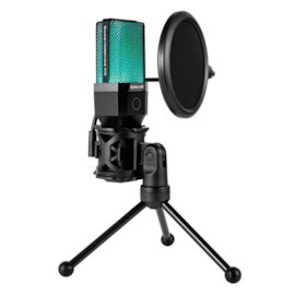 Microfone Redragon Adne Rgb Usb Tipo C Com Pop Filter Com Suporte Preto Gm212