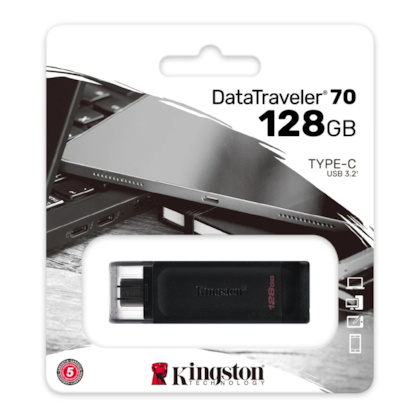 Pendrive Kingston 128gb Datatraveler70 Usb 3.2 Tipo-c Preto Dt70/128gb