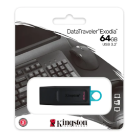 Pendrive Kingston 64gb Datatraveler Exodia Usb 3.2 Preto Azul Dtx/64gb