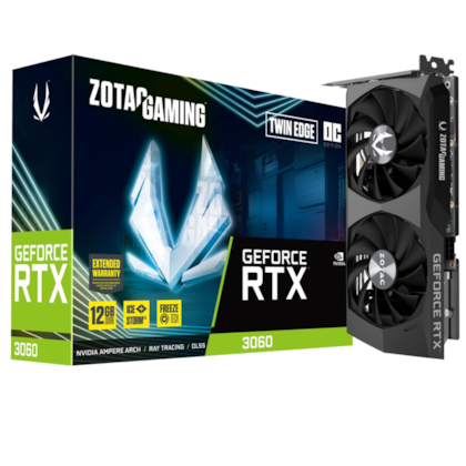 Placa De Vídeo Zotac Rtx 3060 Twin Edge Oc 12Gb Gddr6 192 Bits Ray Tracing Dlss Zt-A30600H-10M