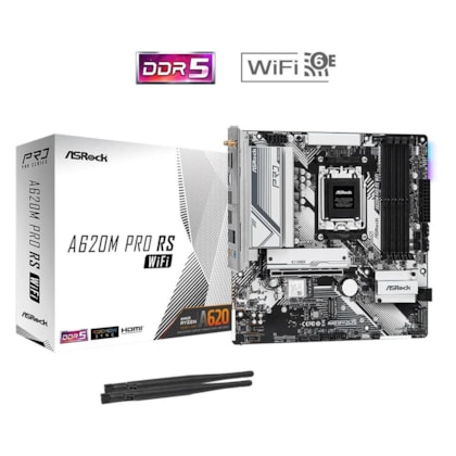 Placa Mãe Asrock A620m Pro Rs Wifi Am5 M.2 Displayport Hdmi 90-mxblx0-a0uayz