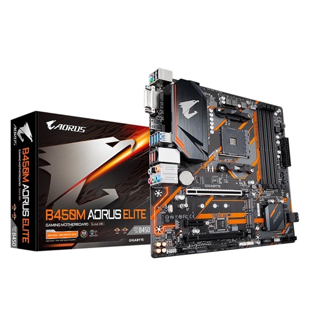 PLACA MÃE GIGABYTE B450M AORUS ELITE, RGB, AMD AM4, MICRO ATX