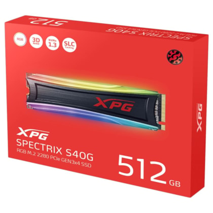 Ssd Adata Xpg 512gb M.2 Nvme Rgb Spectrix S40g Leitura E Gravação 3500mb/s - 1900mb/s Gen3x4 AS40G-512GT-C