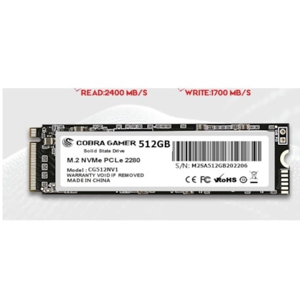 Ssd Cobra Gamer 512gb M.2 Nvme Leitura 2400mb/s E Gravação 1700mb/s Gen3x4