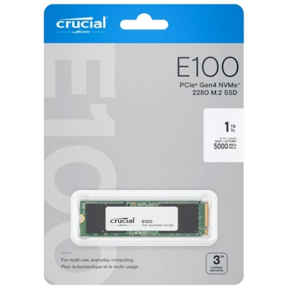Ssd Cruacial E100 1tb M.2 2280 Nvme Leitura E Gravação 5000mb/s - 4500mb/s Gen4x4 Ct1000e100ssd8c