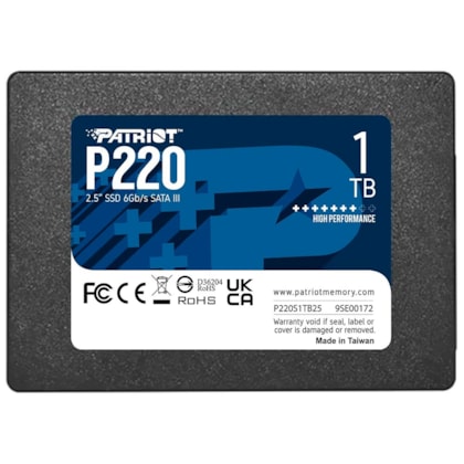Ssd Patriot P220 1tb Leitura E Gravação 550mb/s - 490mb/s P220s1tb25