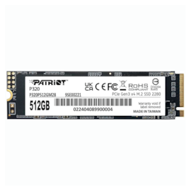 Ssd Patriot P320 512gb M.2 2280 Nvme Leitura E Gravação 3000mb/s - 2200mb/s Gen3x4 9se00221-p320p512gm28