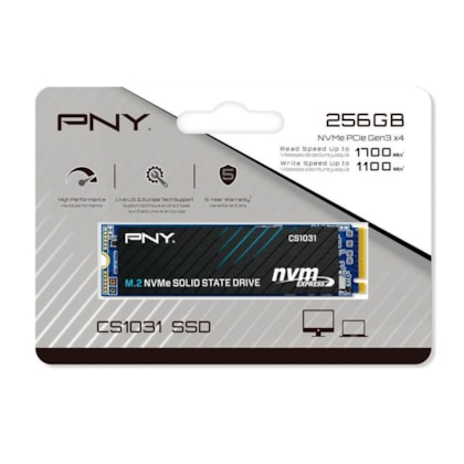 Ssd Pny Cs1031 256gb M.2 2280 Nvme Leitura E Gravação 1700mb/s - 1100mb/s Gen3x4 M280cs1031-256-cl