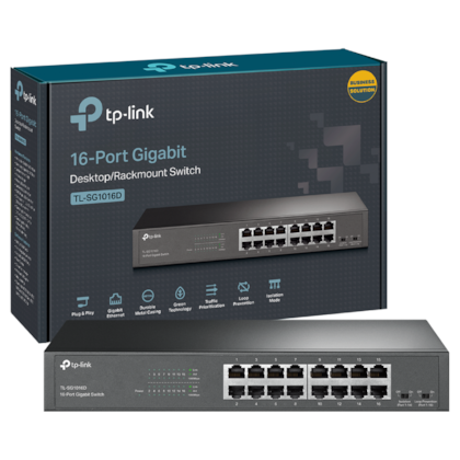 Switch Tp-link Tl-sg1016d 16 Portas Não Gerenciável Case Metal Rack Gigabit 10/100/1000 Mbps