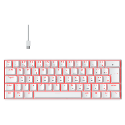 Teclado Mecânico Hyrax Thunder Hck61 Usb-c 100% Anti-ghost Abnt2 Branco Switch Blue Led Red Hck61w-blue-led