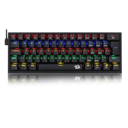 Teclado Mecânico Redragon Fizz Rainbow Usb Tipo C Preto Switch Azul K617-r-b Pt-blue
